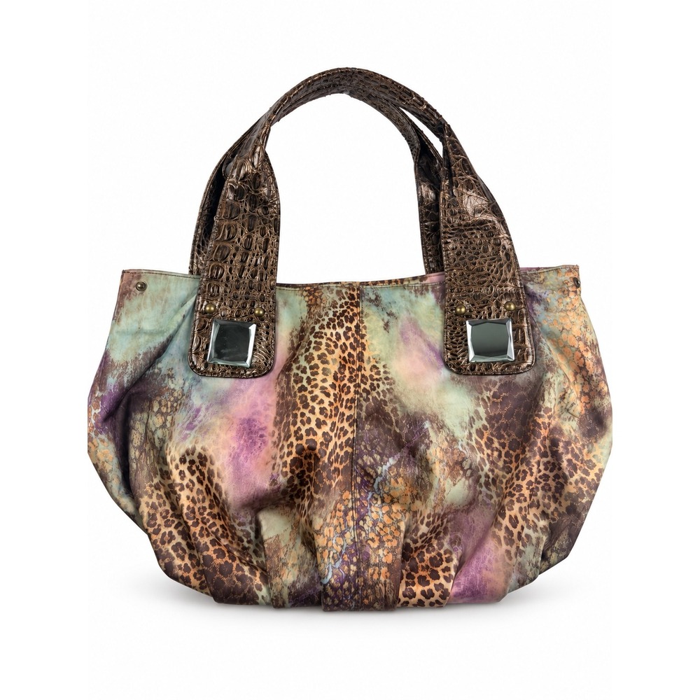 Vintage Y2K Multicolor Leopard Print Croc Embossed Oversized Tote Bag Purse